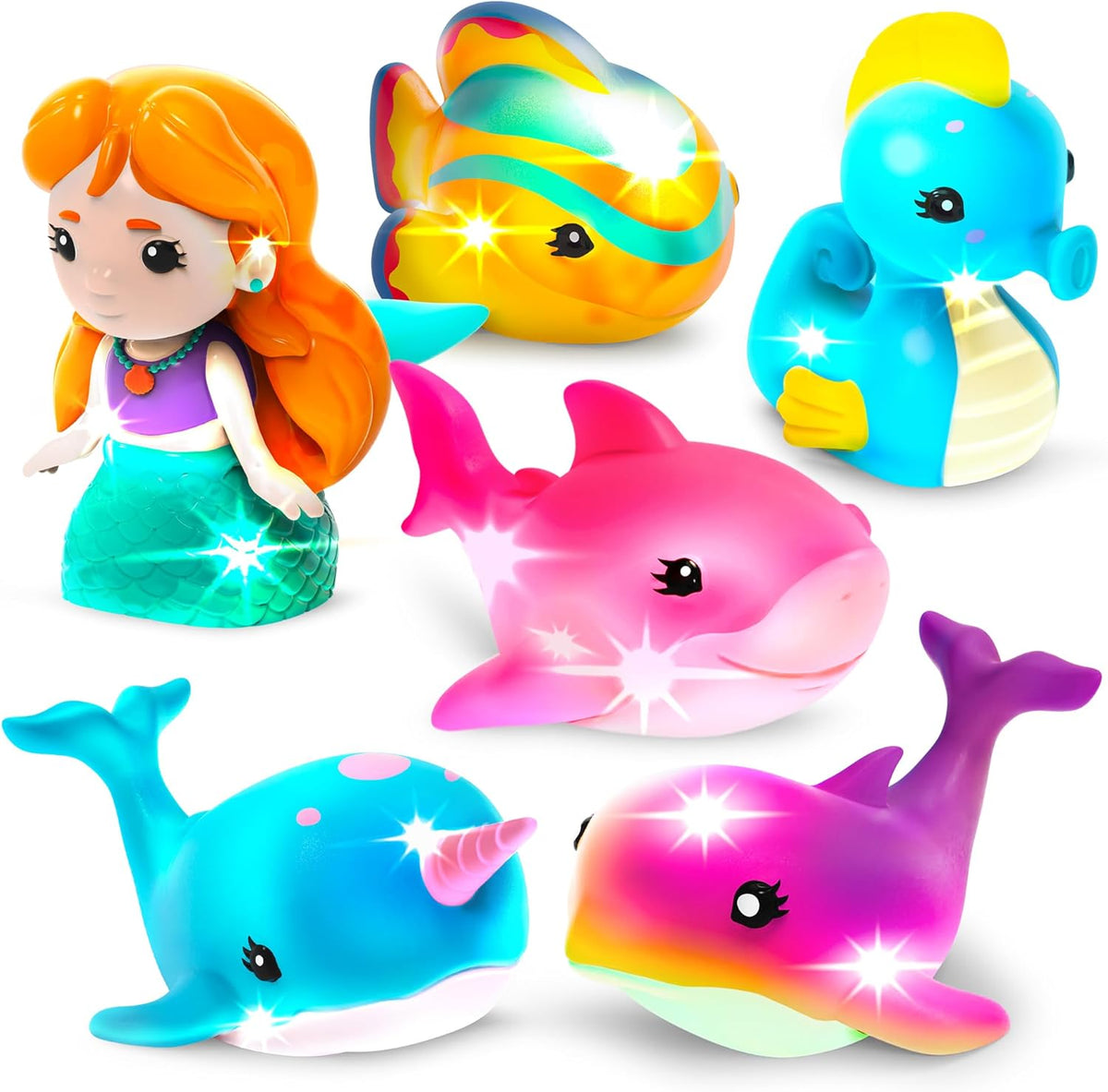 Tub Works® Mermaid Lagoon™ Light Up Bath Toys, 6 Pack | Water-Activated Flashing Color-Changing Sensory Toys