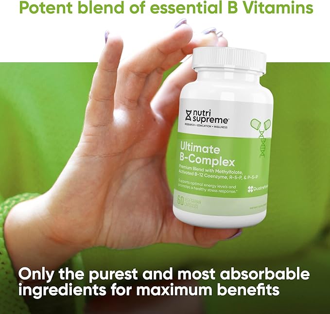 Nutri Supreme Ultimate B Complex, Highly Absrobable Essential B Vitamins with Methylfolate to Support Nervous System Function, 60 Capsules