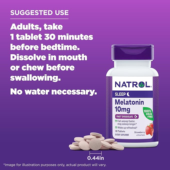 Natrol Sleep Melatonin 10mg Fast Dissolve Tablets, Nighttime Sleep Aid for Adults, 30 Strawberry-Flavored Melatonin Tablets, 30 Day Supply (Pack of 12)