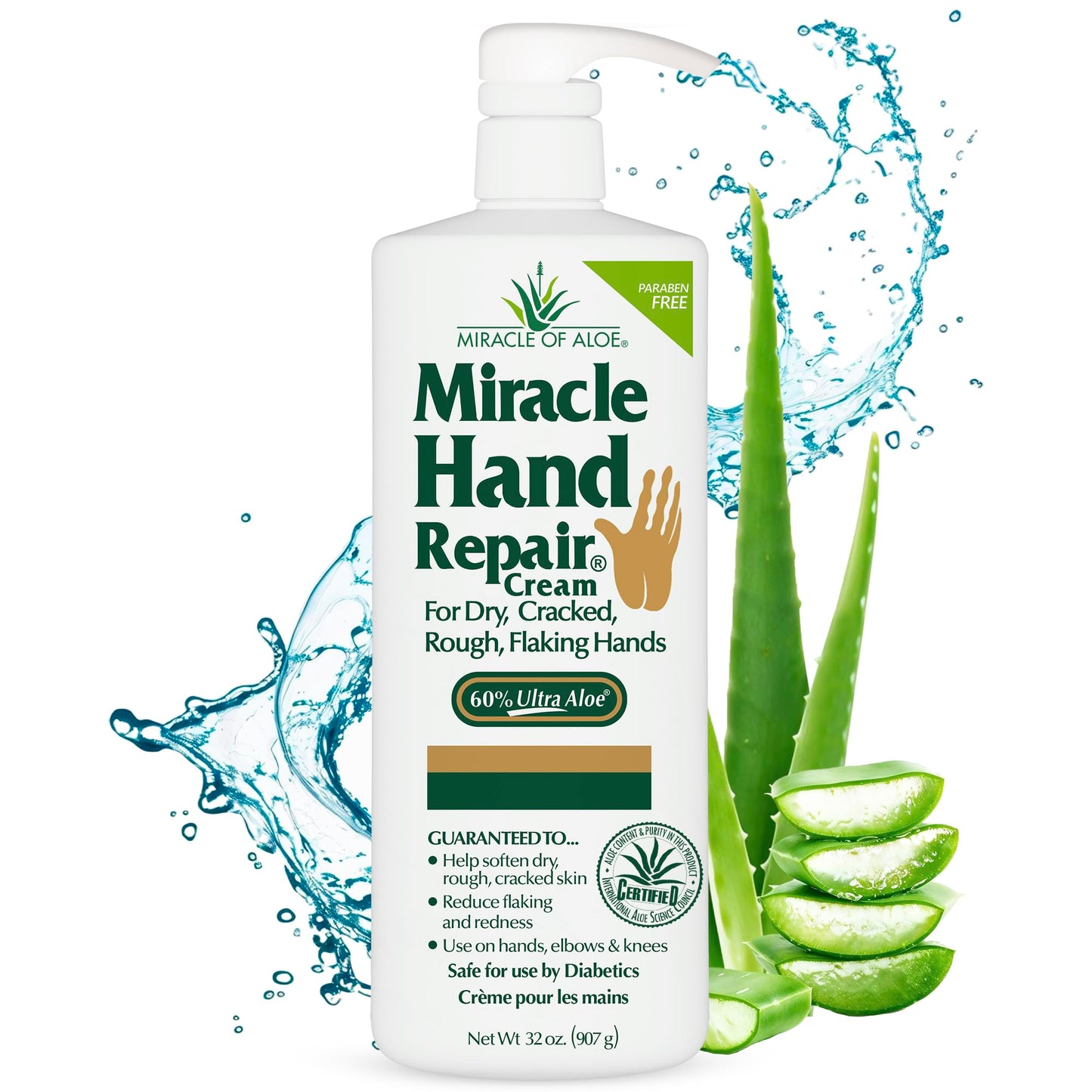 Miracle Of Aloe Miracle Hand Repair Cream 32 Oz Healing Aloe Vera Lotion For Dry, Cracked Hands With 60% Ultra Aloe Gel - Moistu