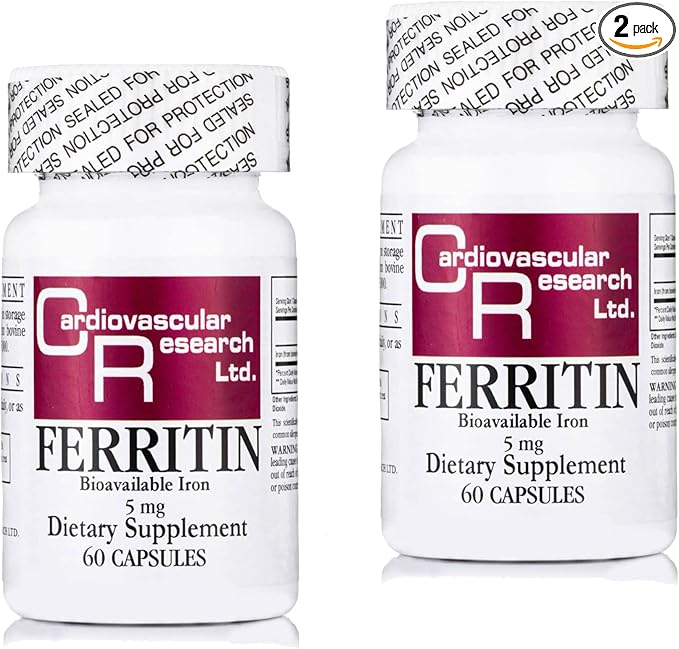 Cardiovascular Research Ferritin Iron Supplement for Women and Men 5 mg 120 Capsules - 2 Pack Saver
