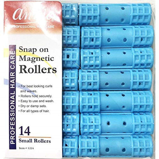 Annie Snap On Small Magnetic Hair Rollers For Hair Curling And Perm Styling - Blue 1/2'' - Set Of (14)
