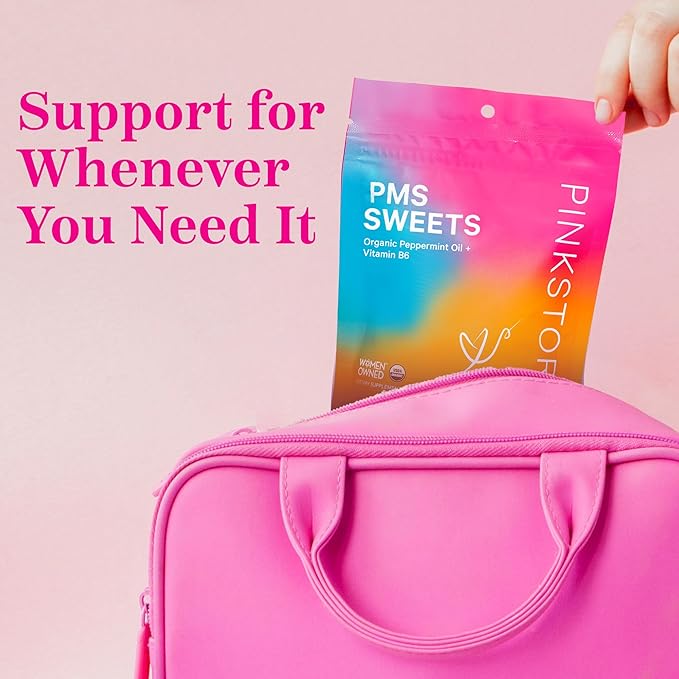 Pink Stork Organic PMS Support Sweets for Teens and Women - Simple & Natural Ingredients Vitamin B6 and Peppermint - Period, Digestion, Bloating, Mood Swings - 30 Drops