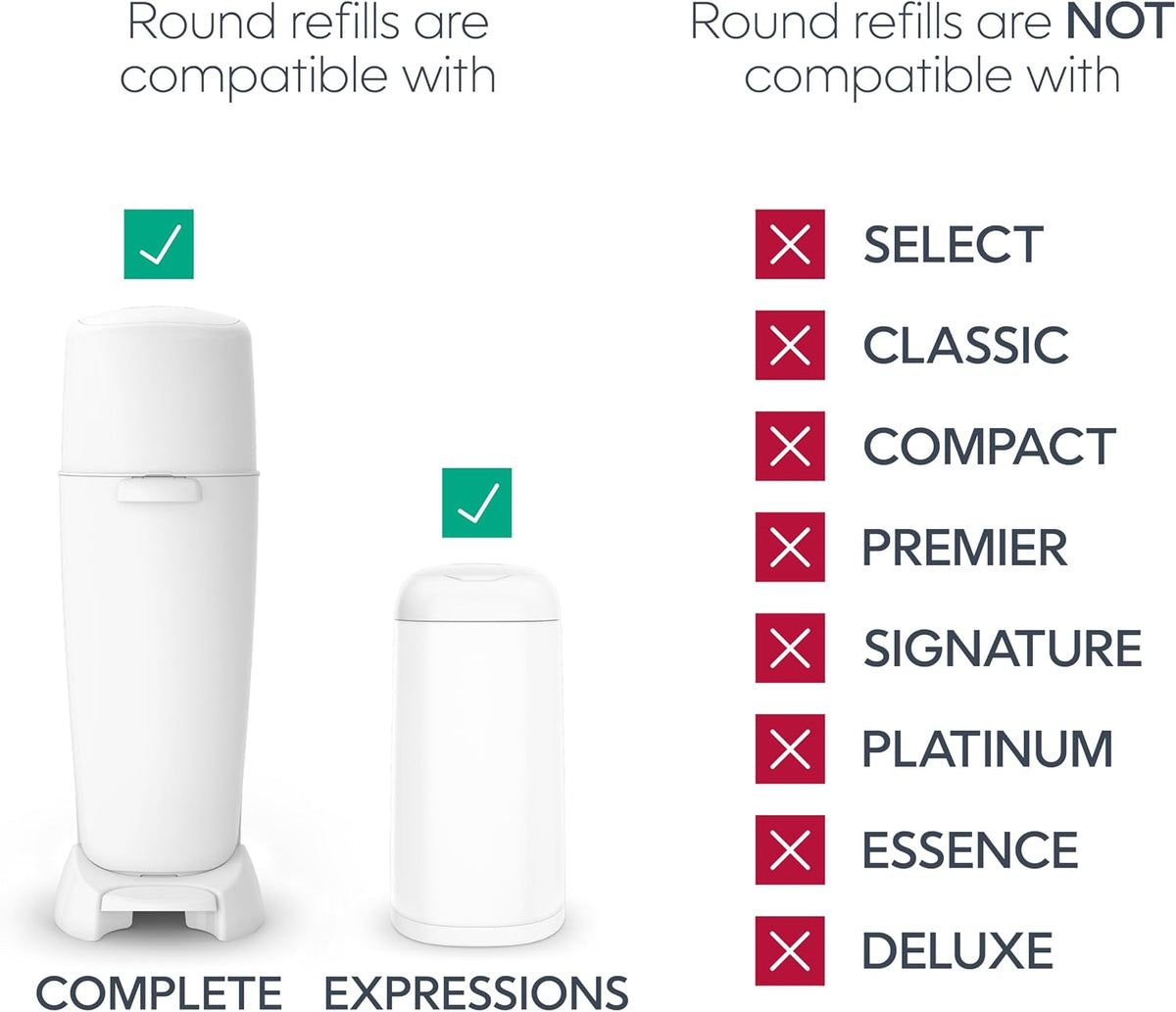 Diaper Genie Essentials Round Refill 8-Pack, Unscented, Fits Complete Pails