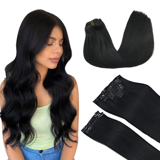 Maxita Clip In Human Hair Extensions, Dark Brown 9Pcs 150G 24 Inch Long Straight Real Human Hair Extensions, Soft Remy Clip In H