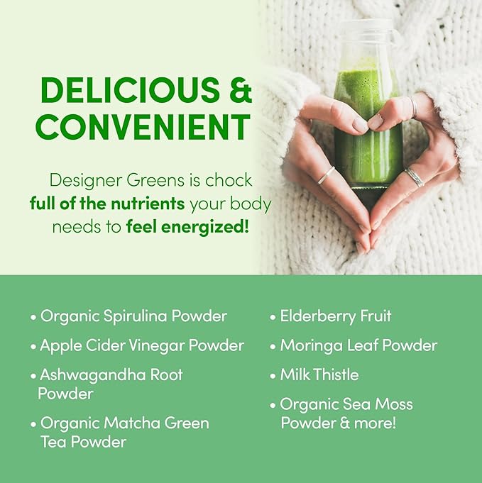 Designer Wellness, Designer Greens Superfood Powder with Prebiotics, Probiotics, Antioxidants, and Detox Support, 30 Servings