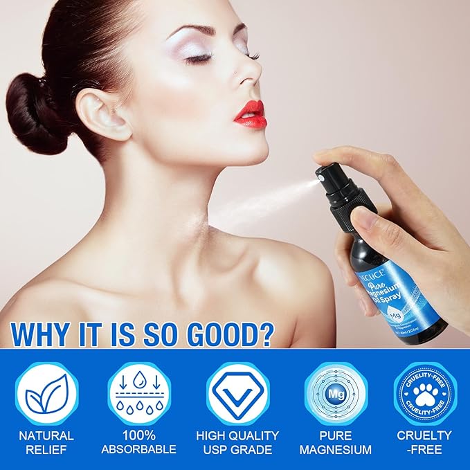 Magnesium Oil Spray, Pure Magnesium Spray for Feet, Magnesium Supplement Fast Absorbent for Leg, Muscle, Bone Health Supplement Topical (4 fl oz)