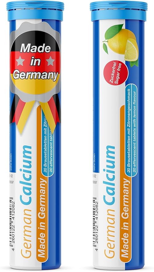 T&D German Calcium 500 mg - 40 Vegan Drink Effervescent Tablets - Lemon Lime Flavor - Made in Germany