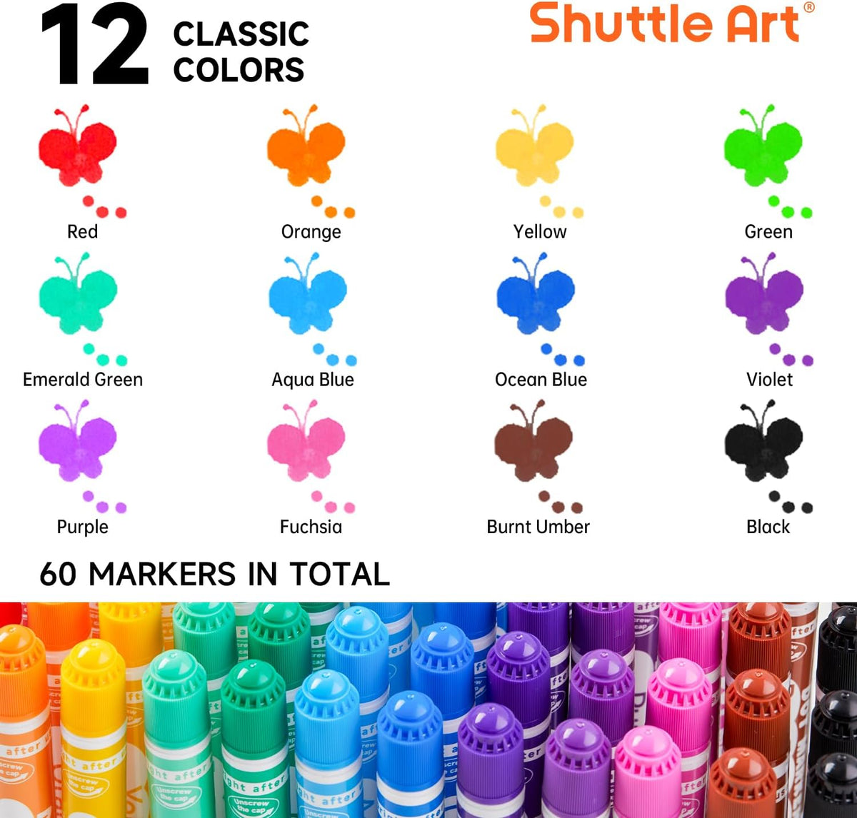 Shuttle Art 60 Pack Dot Markers, 12 Colors x 5 Sets Washable Bingo Daubers, Fun Art Supplies for Kids and Preschoolers, Non Toxic Water-Based