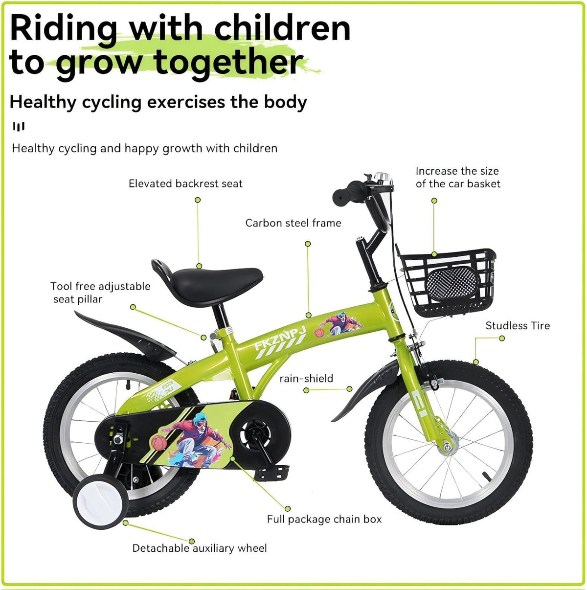16 18 Inch Kids Bike with Training Wheels, Sturdy Frame and Adjustable Components