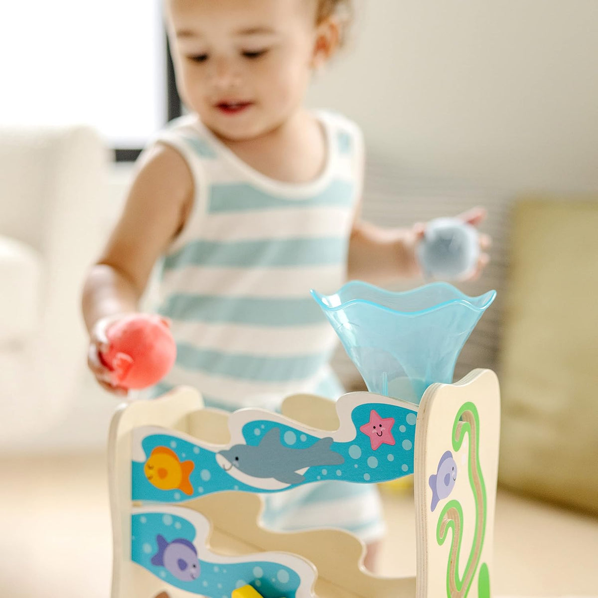 Melissa & Doug Rollables Wooden Ocean Slide Infant and Toddler Toy (5 Pieces) Ocean Themed Toys For Toddlers, Early Learning Toys For Infants And Toddlers Ages 1+ - FSC Certified