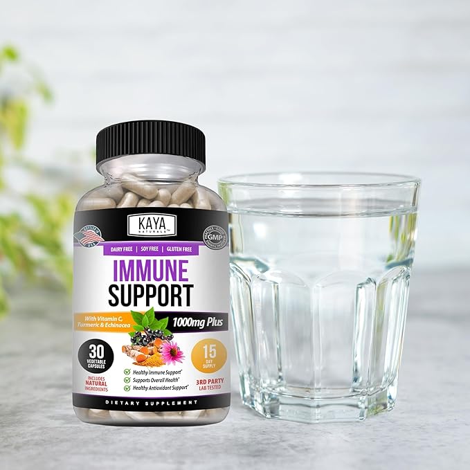 Kaya Naturals Elderberry Immune Support | Vitamins with Zinc and Vitamin C for Adults, Probiotics & Turmeric 1000mg Immune System Booster Sambucus Capsules - 30 Count