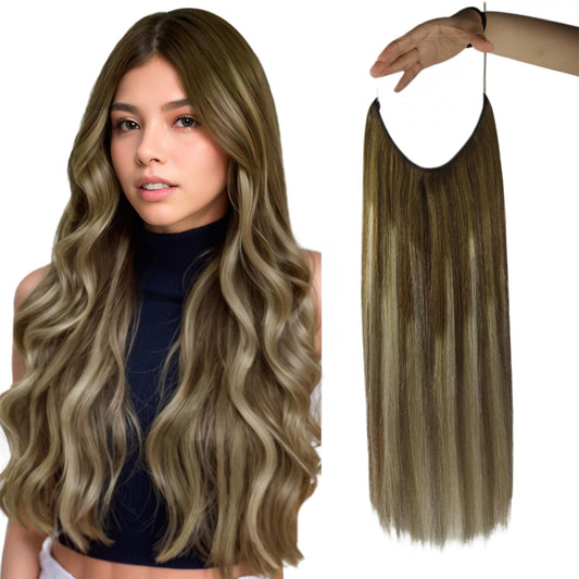 Full Shine Wire Human Hair Extensions Secret Wire Hair Extensions With Transparent Fish Line Clip In Extension Human Hair Balaya