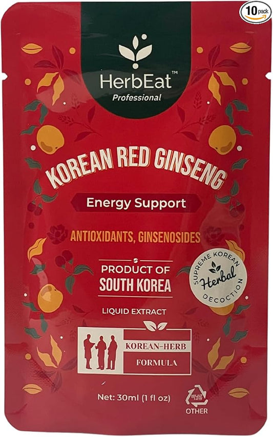 Korean Red Ginseng Prime Extract with 11mg Ginsenosides - Boost Energy, Memory & Immunity, 6-Year-Old Ginseng Drink for Circulation & Skin -10 Pouches (30mL *10)