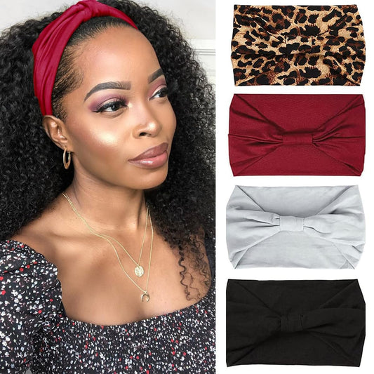 Kachanaa 4 Pack Wide Headbands For Women Elastic Knotted Yoga Sport Workout Headbands Turban African Head Wraps Hair Accessories