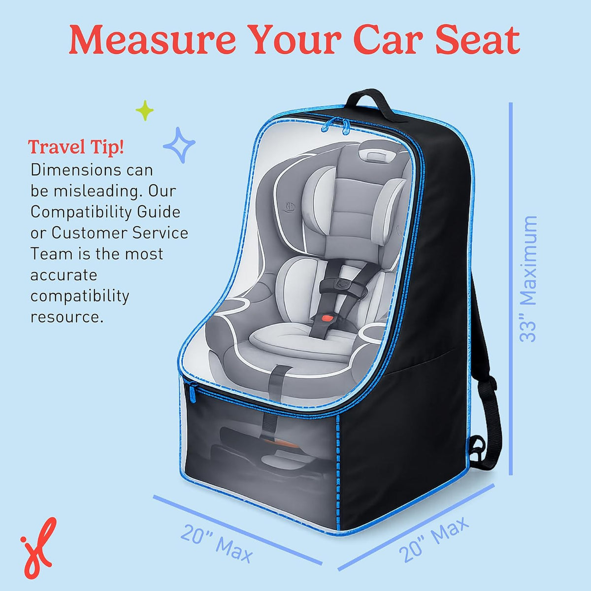 J.L. Childress Padded Backpack Car Seat Travel Bag - Ultimate, Black | Properly protects & fits most infant carriers, car seats & boosters for gate or baggage check to make airport days easier