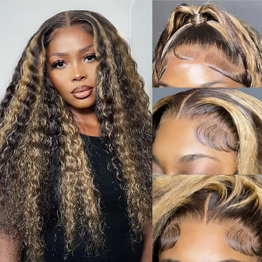 Bangjazz Highlight Ombre Lace Front Wig Human Hair Pre Plucked 13X4 Fb/27 Colored Deep Wave Lace Front Wigs Human Hair 20 Inch 1
