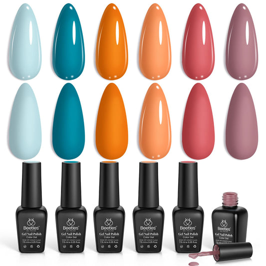 Beetles Fall Gel Nail Polish Set, Hotel California Collection Light Blue Orange Dusty Pink Gel Polish All Seasons Nail Art Manic