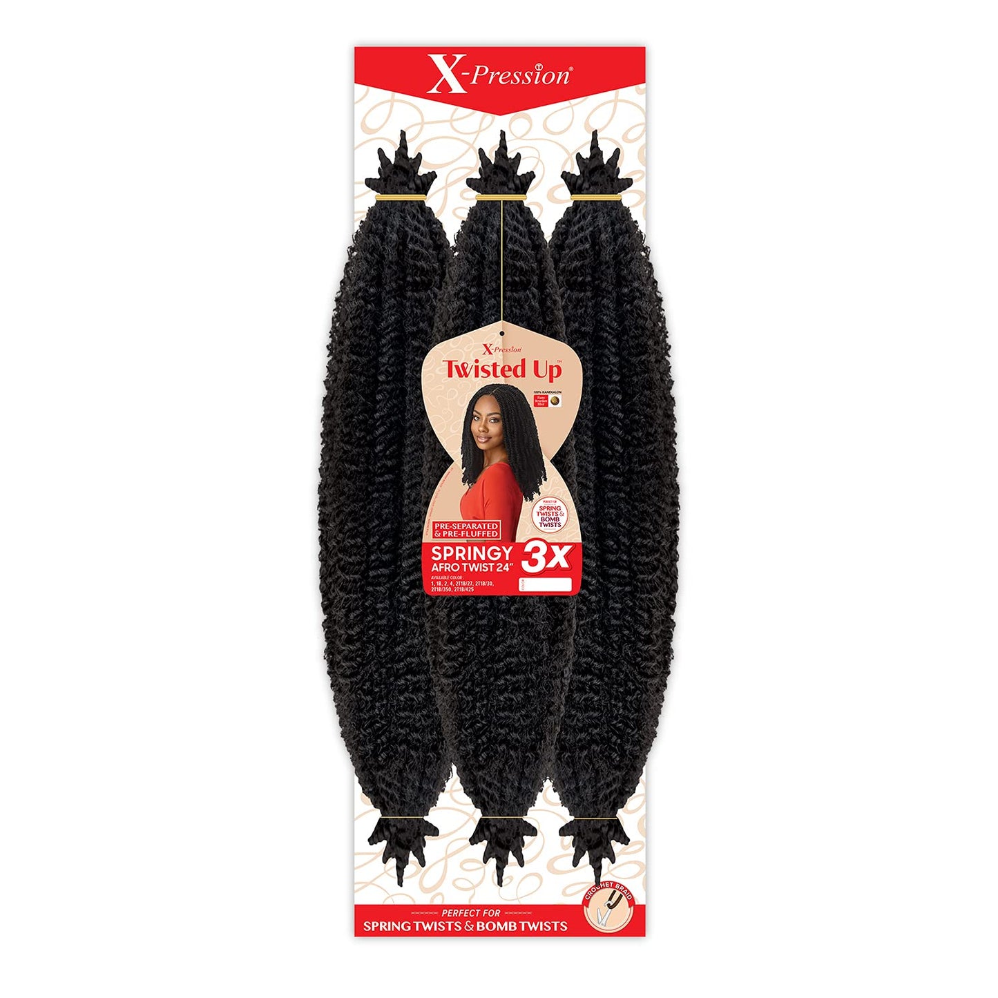 Outre Crochet Braids X-Pression Twisted Up 3X Springy Afro Twist 24'' (3-Pack, 2T1B/Blu)