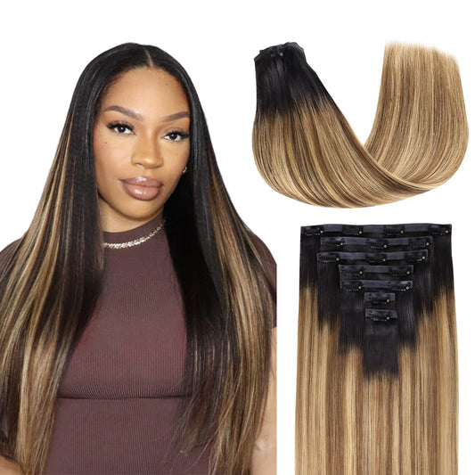 Lashey Seamless Hair Extensions Real Human Hair Clip Ins 16 Inch 7Pcs 110G Ombre Balayage Ash Brown To Honey Blonde With Dark Ro