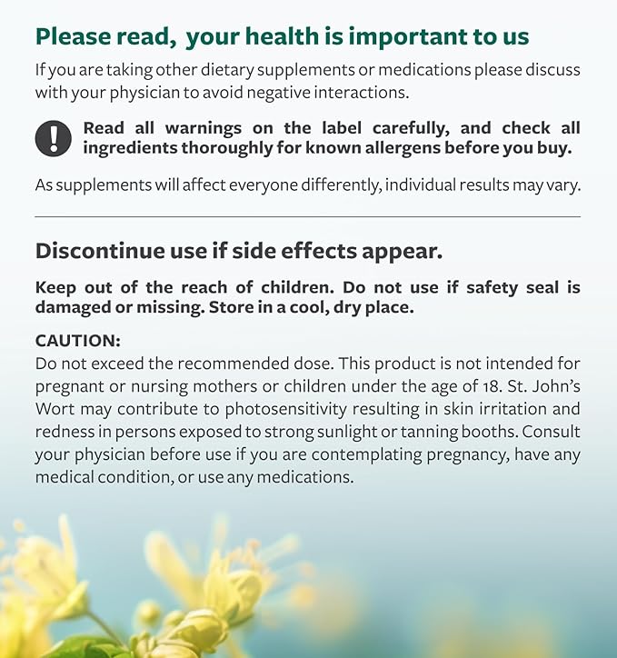 St. John's Wort - 180 Capsules (Non-GMO) Effective St Johns Wort Capsules - Powerful 900mcg Hypericin - Standardized Extract & Whole Herb Supplement - No Oil, Pills, Tea, Tincture - 500mg Per Capsule