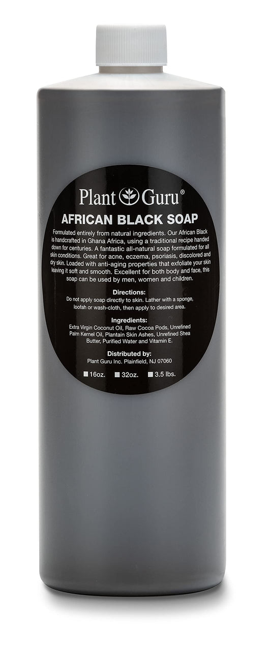 African Black Soap Liquid 32 Oz. 100% Raw Pure Natural From Ghana. Acne Treatment, Aids Against Eczema & Psoriasis, Dry Skin, Sc