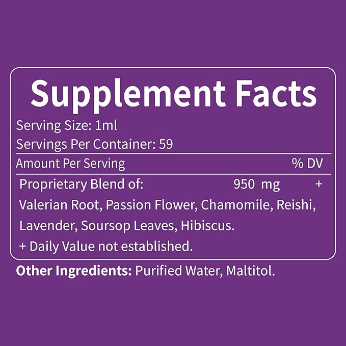 Valerian Root Sleep Support Drops, Passion Flower, Chamomile, Lavender, Soursop Leaves, & Hibiscus Herb Extract Supplement Tincture for Sleep Soundly & Deeply. 4 oz