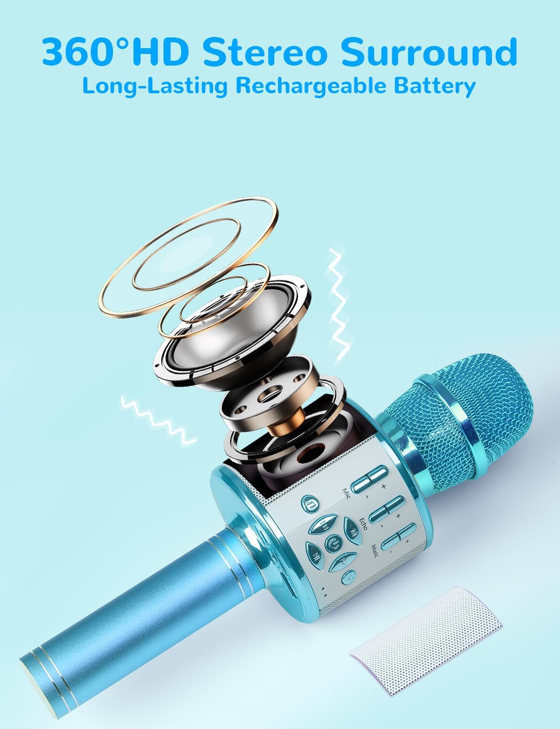 Amazmic Kids Karaoke Microphone Machine with LED Light, Bluetooth, for Girls and Boys Age 3-12