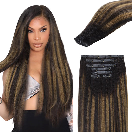 Lashey Seamless Clip In Hair Extensions Human Hair 110G 7Pcs Kinky Straight Natural Black Mixed Chestnut Brown Clip In Hair Exte