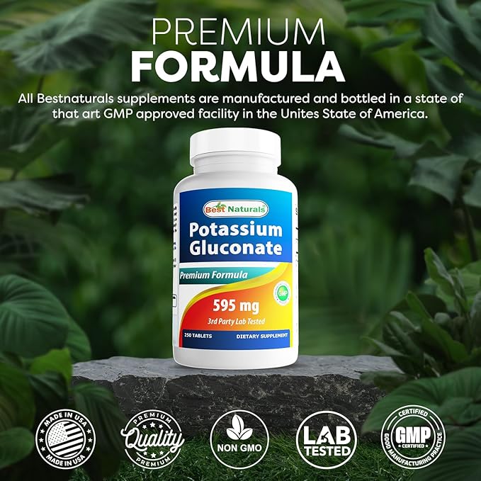 Best Naturals Potassium Gluconate 595 mg 250 Tablets (250 Count (Pack of 2))