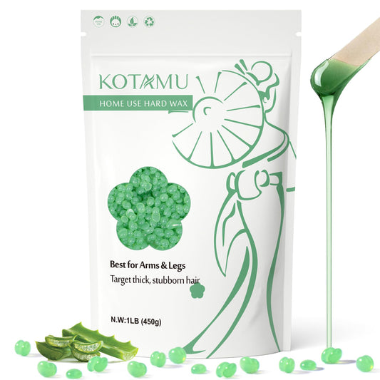 Kotamu Wax Beads 1Lb Aloe Vera Hard Waxing Beans For Hair Removal, Sensitive Skin Waxing Pearls For Women & Men Thick & Stubborn