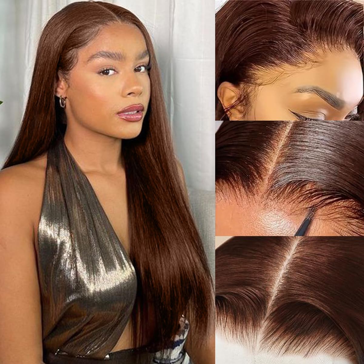Tenacoo 28 Inch Brown Glueless Wigs Human Hair Pre Plucked Pre Cut 9X6 Wear And Go Dark Brown Human Hair Wig 12A Chocolate Brown