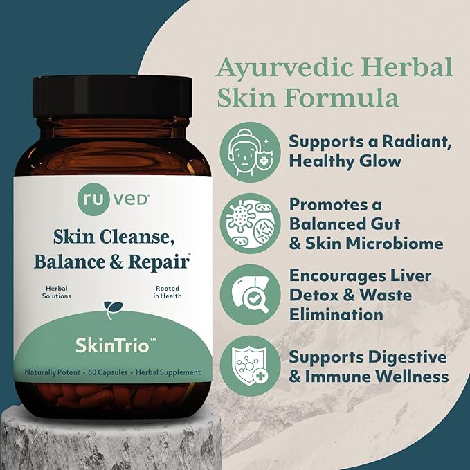 ruved SkinTrio - Neem Pills, Neem Supplement, Neem Capsules with Organic Neem Extract & Amla for Acne, Clear Skin Supplement - 60 Vegetarian Capsules (1 Count)