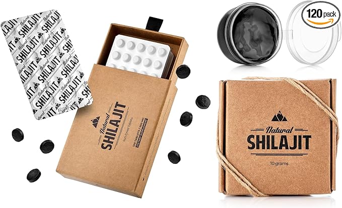 Natural Shilajit Tablets - 120 Count, Sun Dried 100% Pure Shilajit for Men & Women with Fulvic Acid & Natural Shilajit Resin - Shilajit for Men & Women with Fulvic Acid & Trace Minerals
