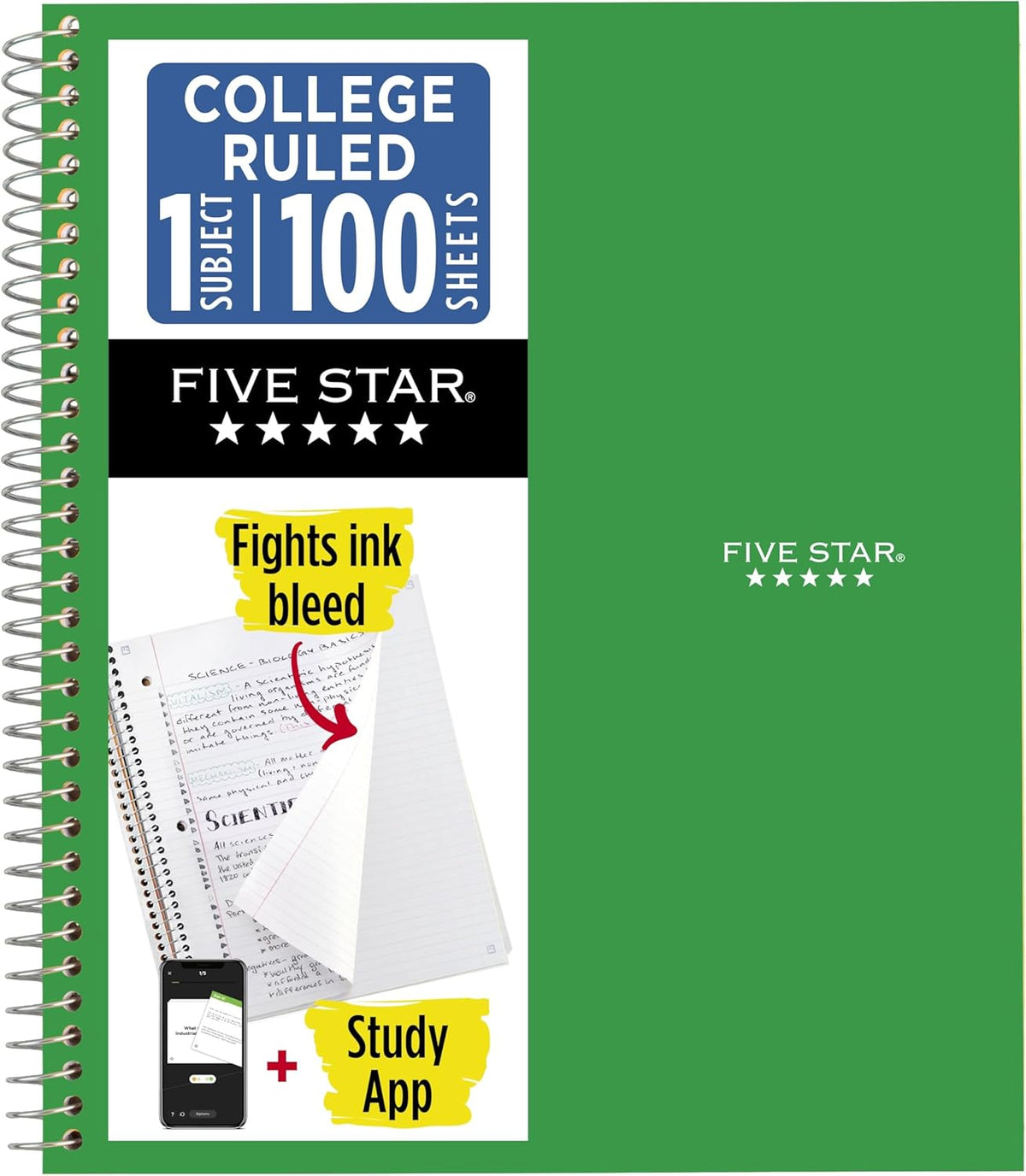 Five Star Spiral Notebook + Study App, 1 Subject, College Ruled Paper, 8-1/2" x 11", 100 Sheets, Fights Ink Bleed, Water Resistant Cover, Amethyst Purple (38744)