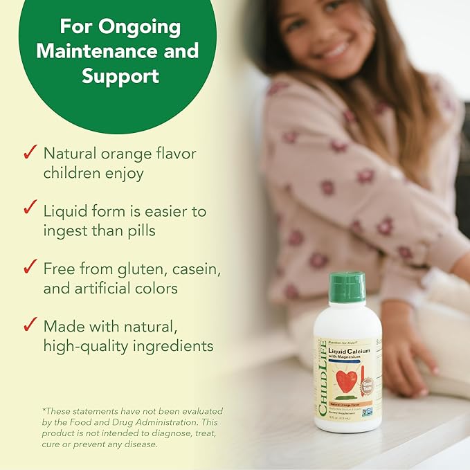 CHILDLIFE ESSENTIALS Liquid Calcium Supplement for Kids - Baby Calcium with Magnesium, Zinc, and Vitamin D3 - Orange Flavor, 16 fl oz (1 Pack)