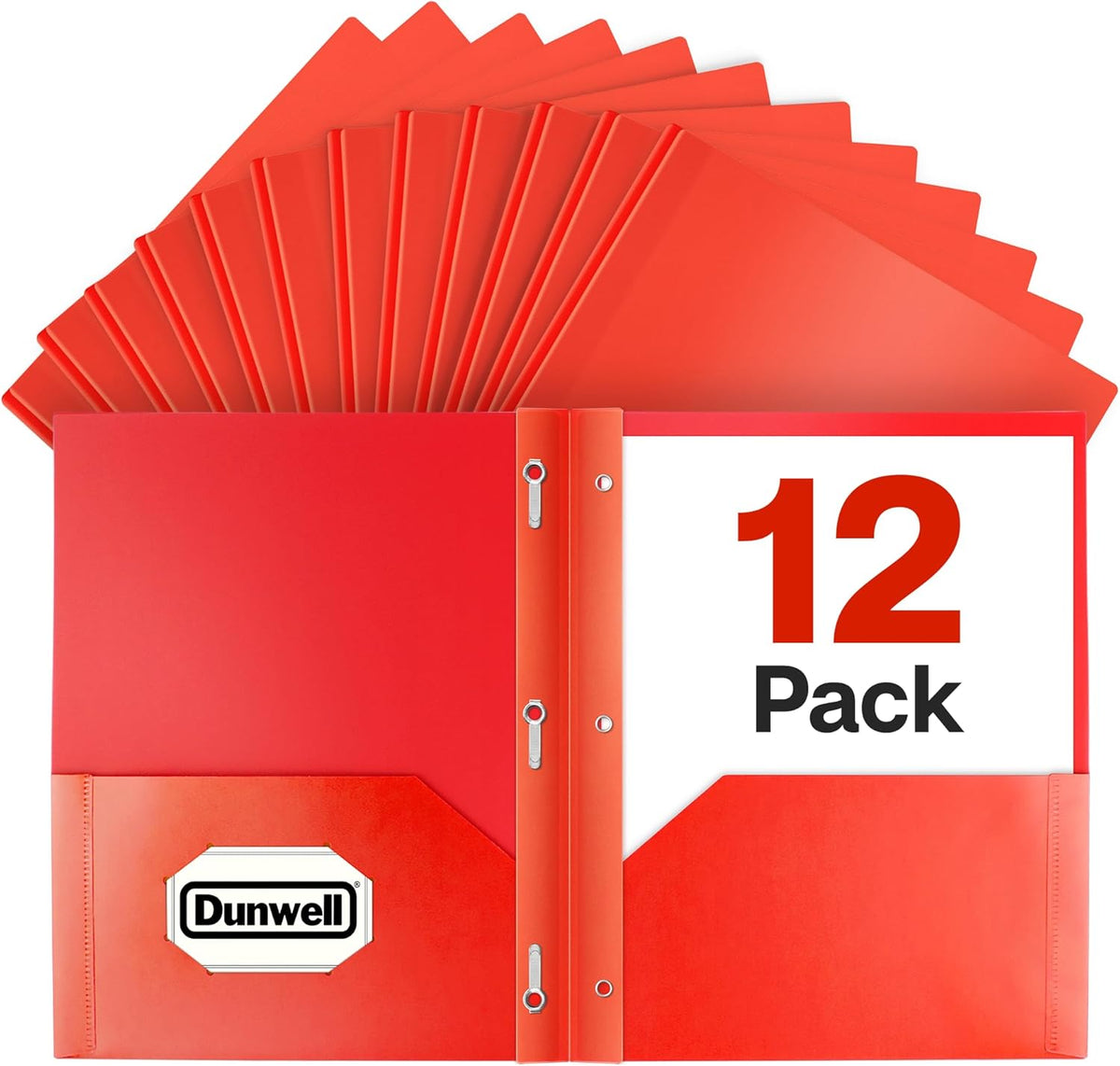 Dunwell Plastic 2 Pocket Folders with 3 Prongs, (6 Pack, Assorted Colors), 3-Clasp Folders with Fasteners, Tear-Resistant, Long Lasting Acid-Free Poly, Includes Labels