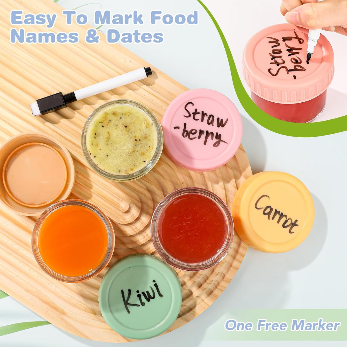 RowinsyDD 5 Pack Baby Food Containers, 4 oz Glass Baby Food Jars with Lids | Baby Food Storage Containers Small Baby Food Jars Glass with Lids Baby Food Containers for Freezer Microwave Safe BPA Free