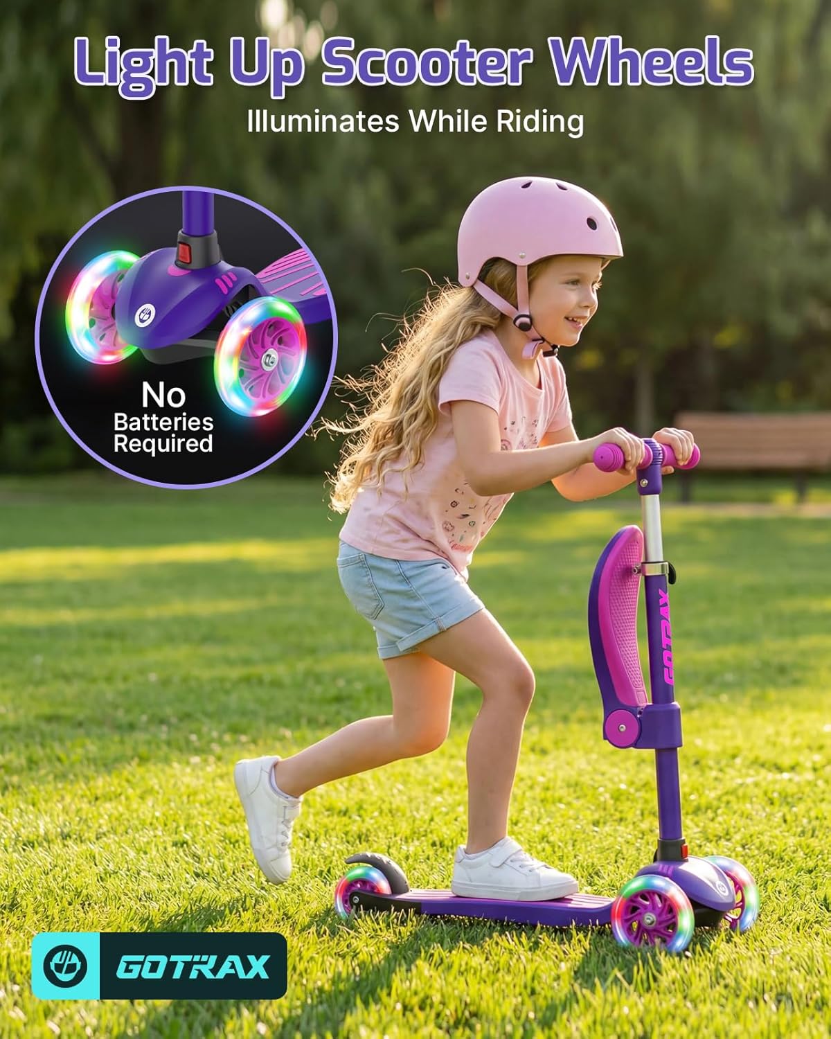 Gotrax KS3 Kids Kick Scooter with LED Lighted Wheels and Adjustable Height Handlebars