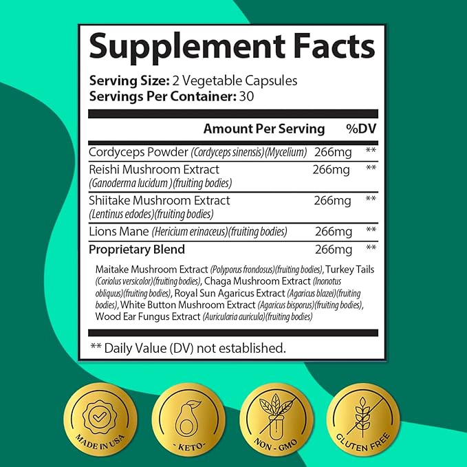 ColonBroom Psyllium Husk Powder (Strawberry, 50 Servings) + Mushroom Complex, Powerful Mushroom Blend with Cordyceps, Reishi, Shiitake, Lion’s Mane Extract for Energy, Immunity (60 Capsules)