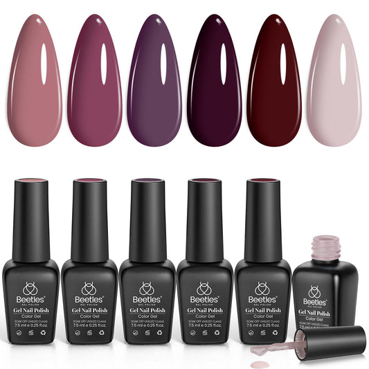 Beetles Red Gel Nail Polish Set - Peach Pink Skin Tone Gel Polish Kit Burgundy Red Nail Gel Polish Soak Off Nail Uv Lamp Gel Nai