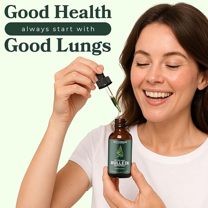 Betterbrand BetterLungs Mullein Leaf Extract - Supports Respiratory Wellness and Overall Lung Health - Natural Supplement, Tincture Drops | Non-GMO, Vegetarian | 1 Month Supply