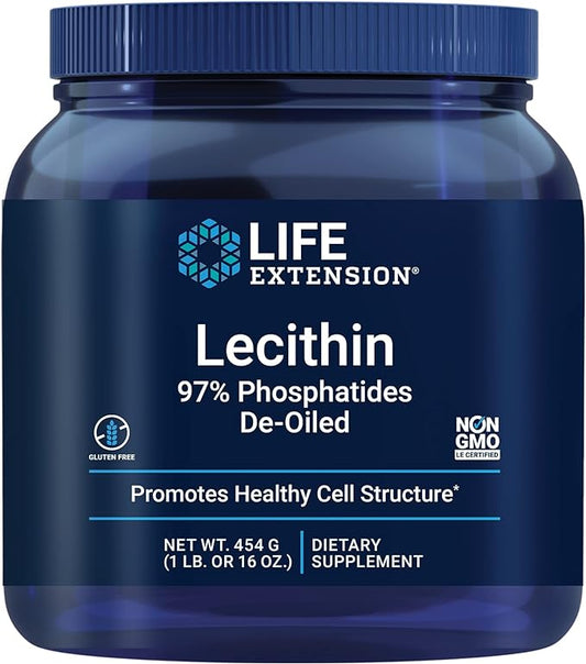 Life Extension Lecithin, Promotes Healthy Cell Structure and Function in The Brain, Gluten Free, Non-GMO, Vegetarian, 454 Grams