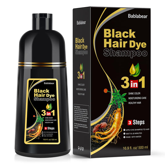Bablabear Black Hair Dye Shampoo For Gray Hair, Semi-Permanent Hair Color Shampoo For Women And Men, Herbal Ingredients, 3 In 1