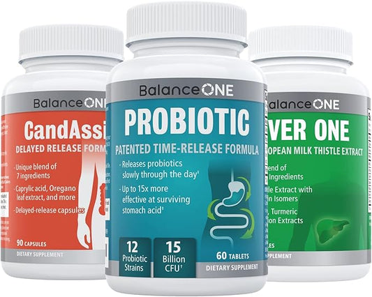 Balance ONE 3 Month Kit | Probiotic, CandAssist, Liver One | 15 Billion CFU Probiotic | Natural Cleanse with Caprylic Acid | Liver Support with Milk Thistle