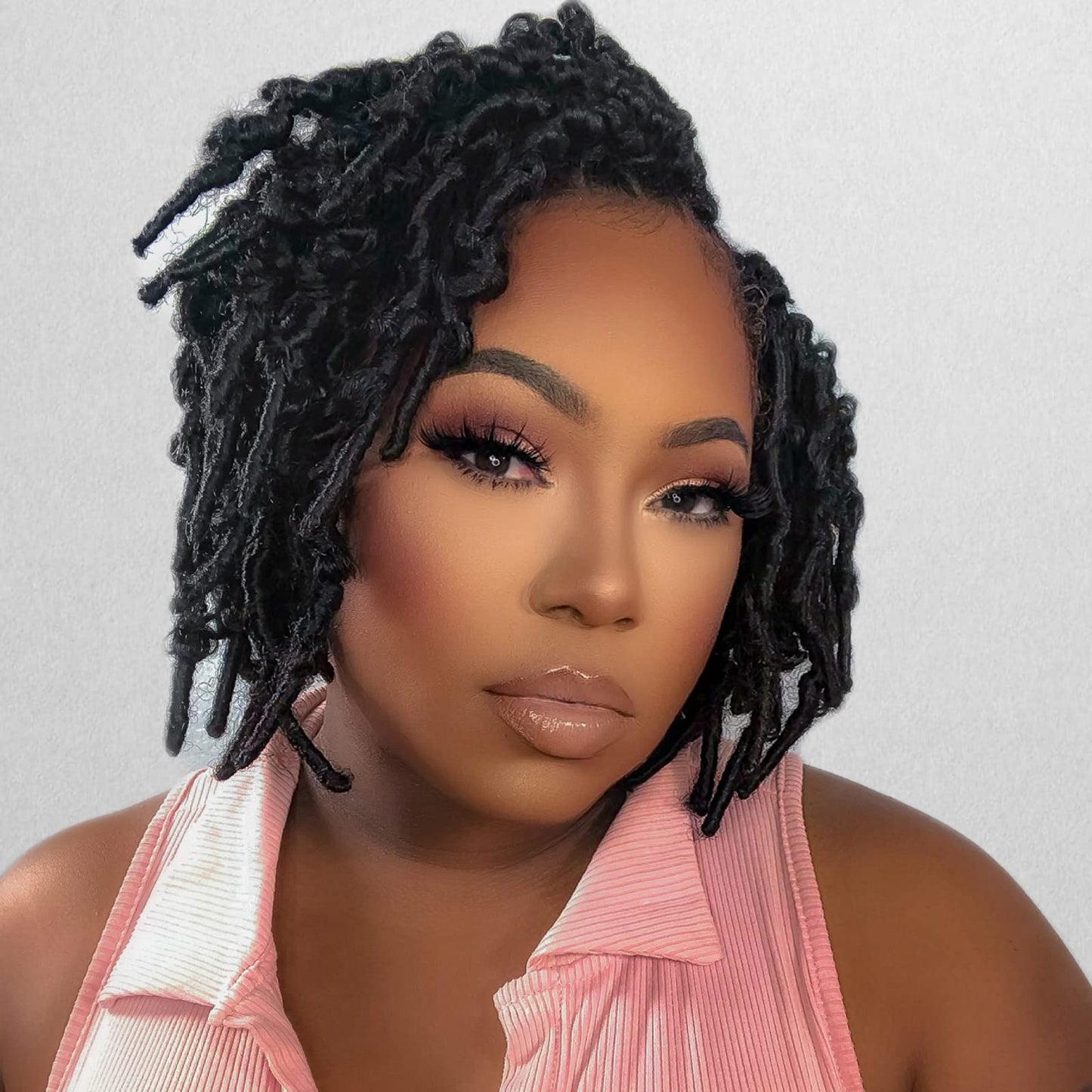 Toyotress Butterfly Locs Crochet Hair - 8 Inch 7Pcs Natural Black Pre-Twisted Distressed Crochet Braids, Short Bob Faux Locs Pre