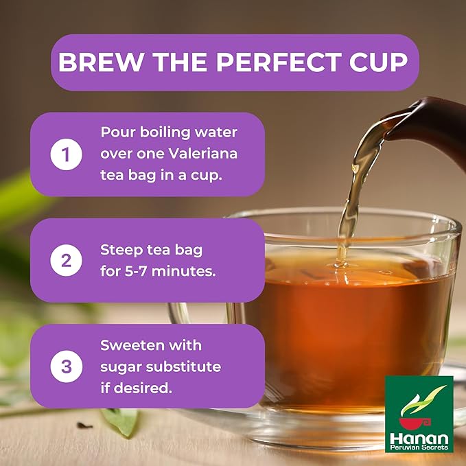 Hanan Valerian Root Tea for Bedtime (50 Bags) - Te de Valeriana, Herbal Calming Night Tea - 100% Pure, Caffeine-Free, Non-GMO, Herb from Peru - Pack of 2 Boxes