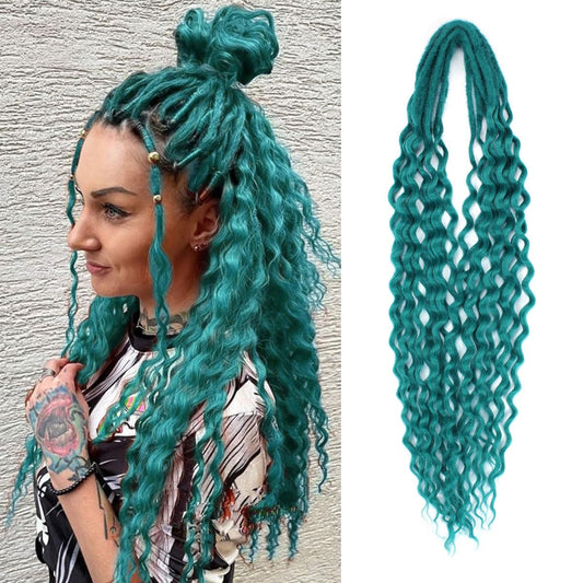 Lounoke 24 In Curly Dreadlock Extensions, 10 Strands Castleton Green Synthetic Double Ended Dreads Extensions, 100% Handmade Dre