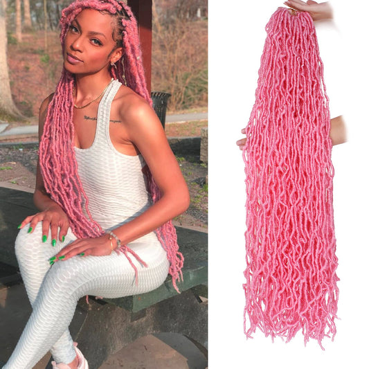 Leeven 7 Packs 30 Inch Pink Soft Locs Crochet Hair Pre Looped Distressed Faux Locs Natural Butterfly Locs Boho Goddess Locs Curl