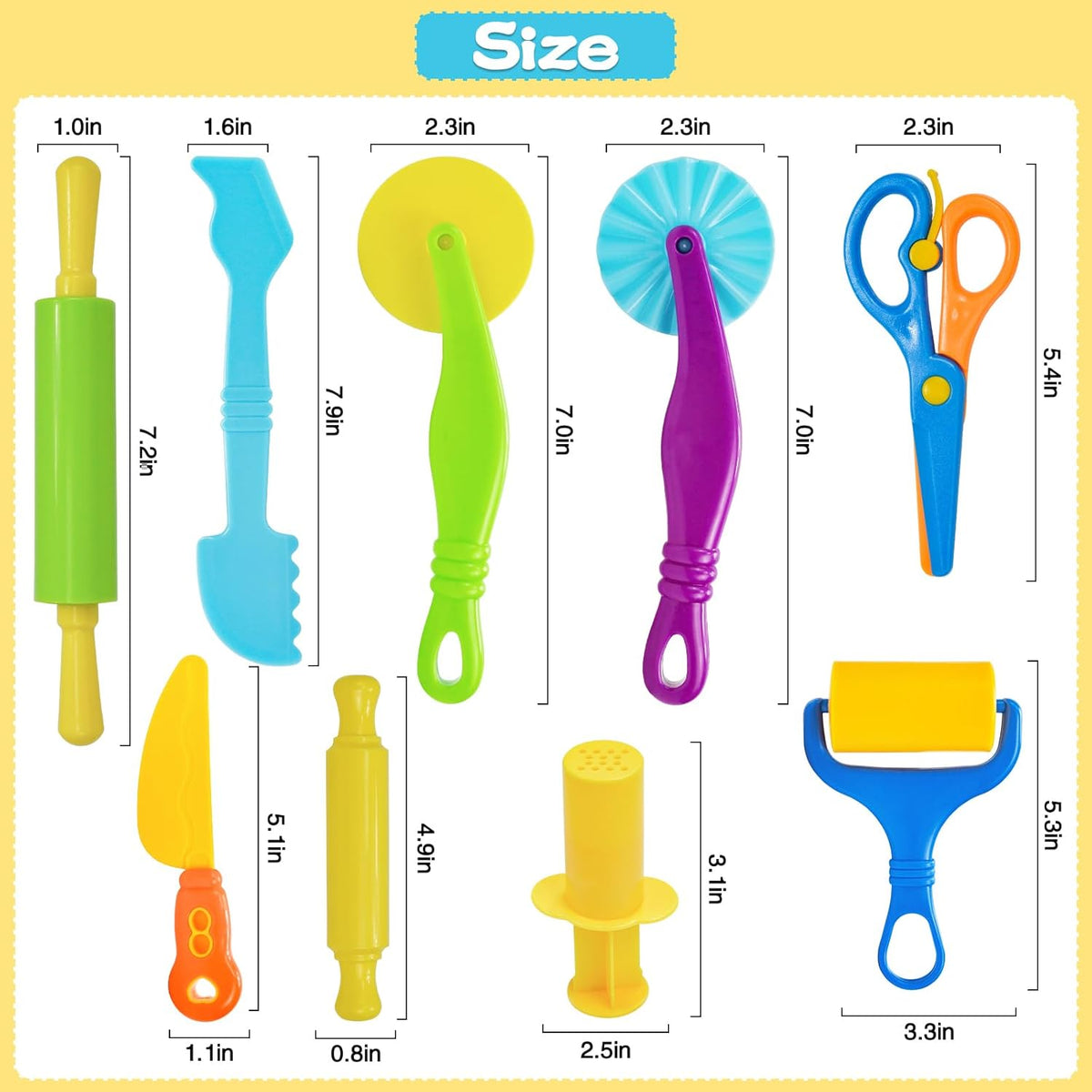 LCY WEDSHI Dough Tool Set for Kids, 9-Piece Plastic Dough Accessories Kit for Ages 4-8, Safety Scissors and Rollers Included